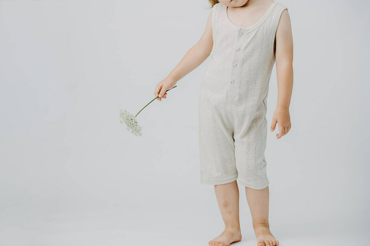 Pointelle Sleeveless Romper, Light Grey
