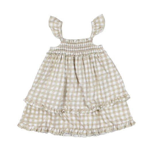Kids' Organic Smocked Summer Dress, Stone Gingham