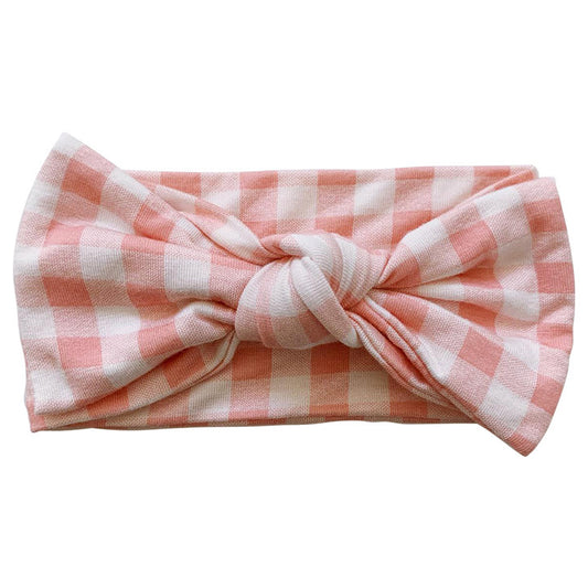 SpearmintLOVE’s baby Knot Bow, Pink Gingham
