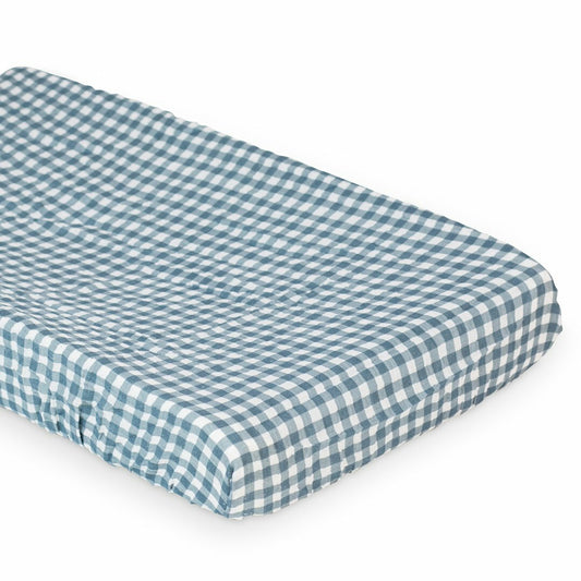 SpearmintLOVE’s baby Muslin Changing Pad Cover, Navy Gingham