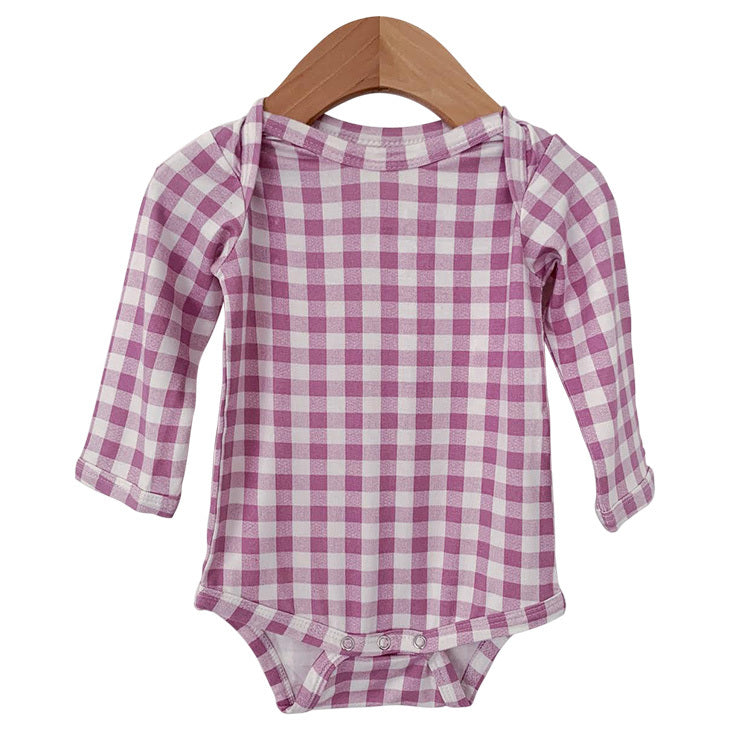 SpearmintLOVE’s baby Long Sleeve Bodysuit, Lavender Gingham
