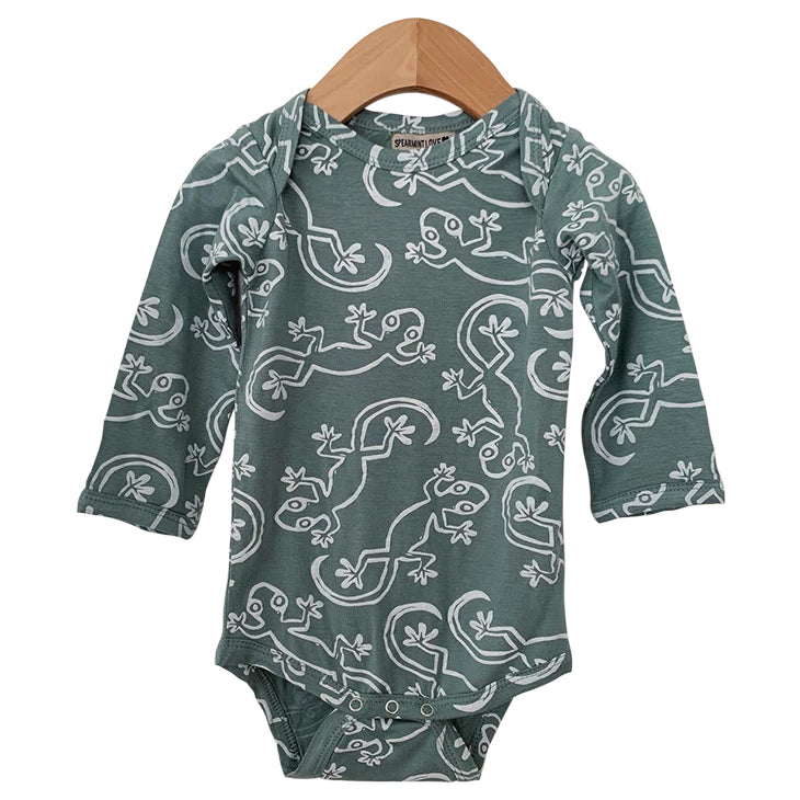SpearmintLOVE’s baby Long Sleeve Bodysuit, Lizard Seafoam