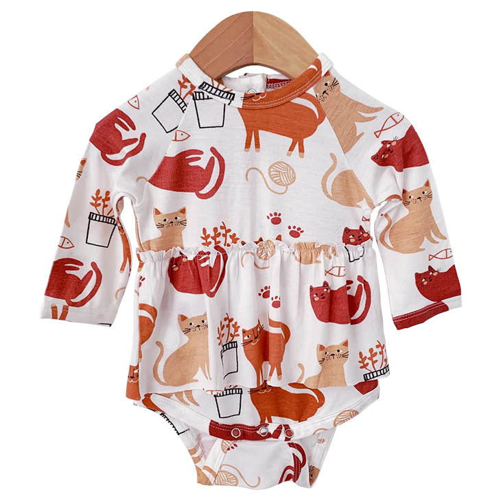 SpearmintLOVE’s baby Long Sleeve Skirted Bodysuit, Cats