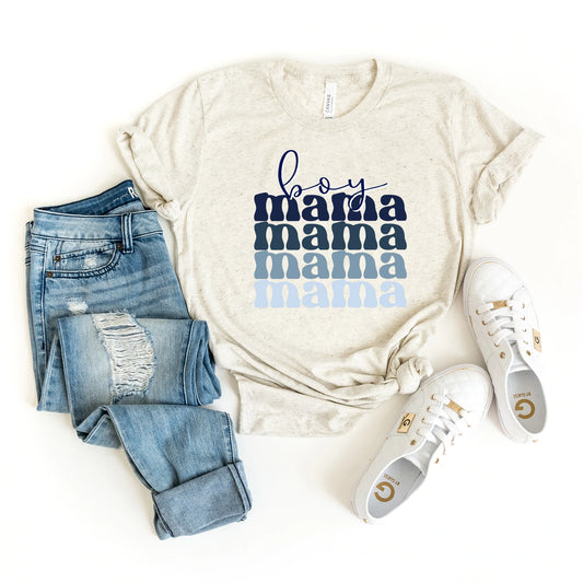 Boy Mama Stacked Colorful Women's Graphic Tee, Oatmeal