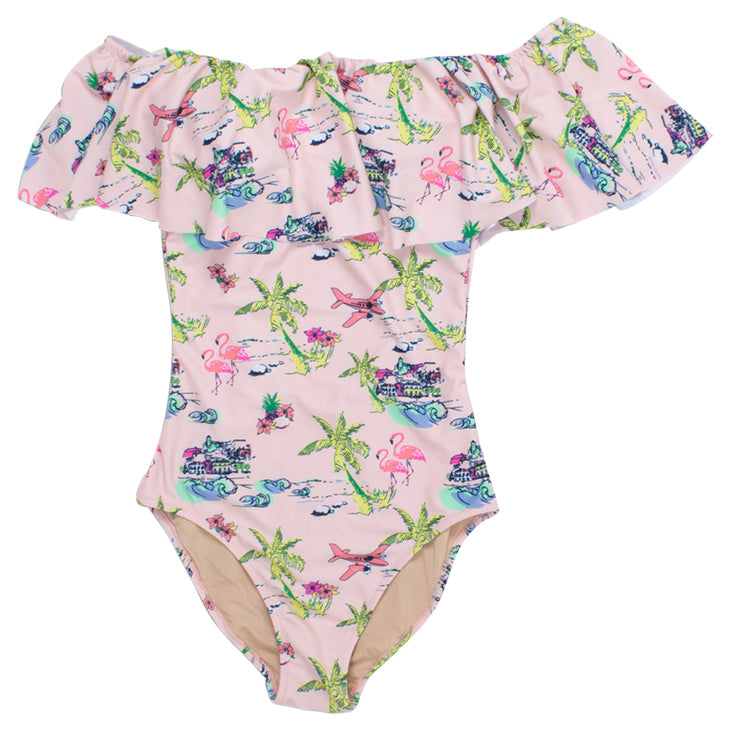 SpearmintLOVE’s baby Women's Off Shoulder Swimsuit, Pink Tiki