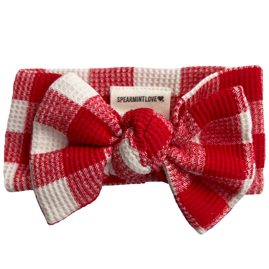 Organic Waffle Knot Bow, Red Plaid