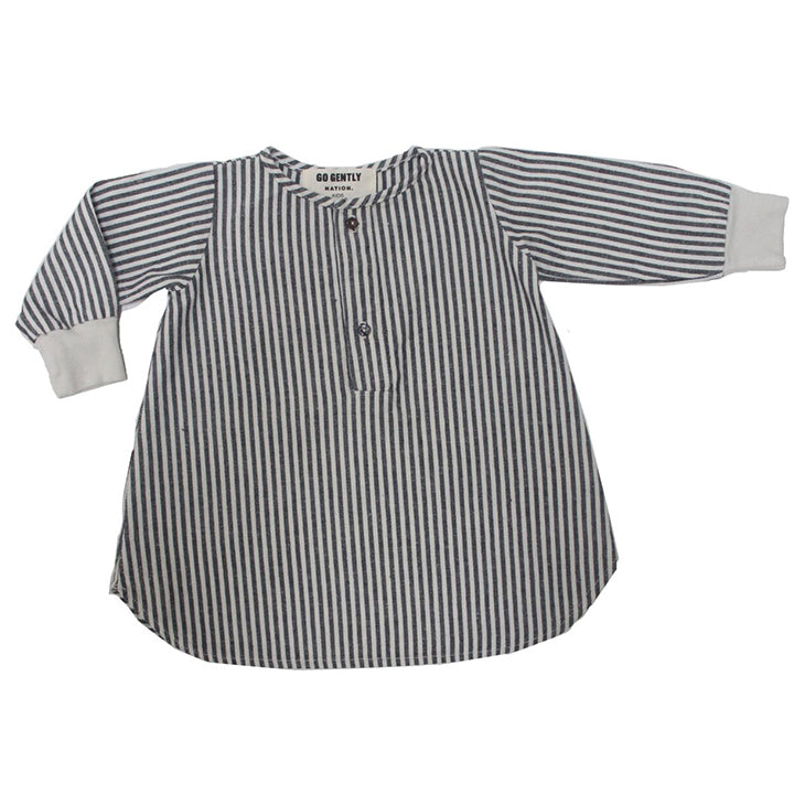SpearmintLOVE’s baby Placket Dress, Vertical Natural Stripe
