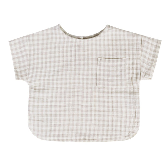 Organic Woven Boxy Top, Silver Gingham