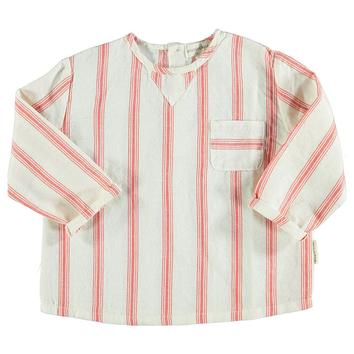 SpearmintLOVE’s baby Round Collared Shirt, White & Red Stripes