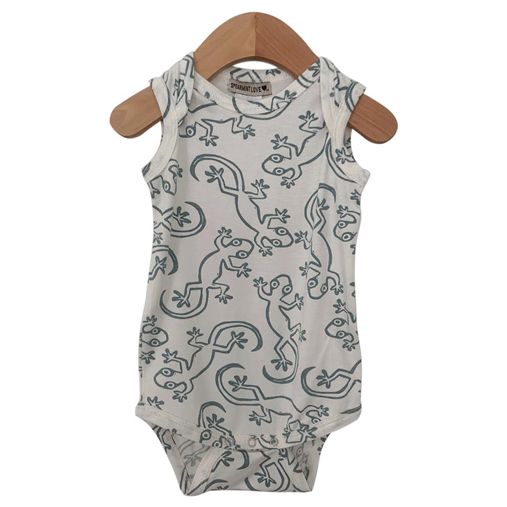 SpearmintLOVE’s baby Sleeveless Bodysuit, Lizard Cloud White