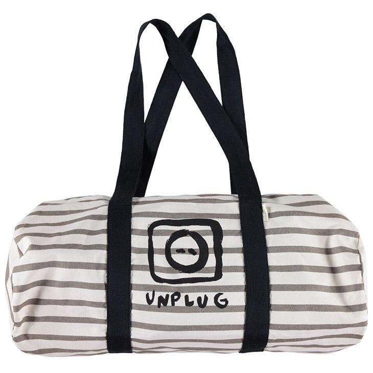 SpearmintLOVE’s baby Sports Bag, Ecru Stripes with Unplug Print