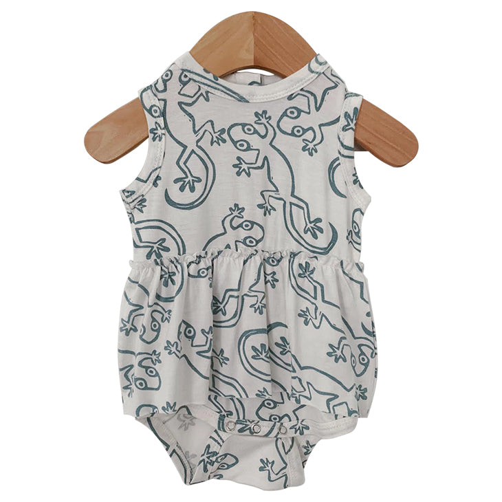 SpearmintLOVE’s baby Sleeveless Skirted Bodysuit, Lizard Cloud White
