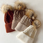 Cable Knit Fur Pom Hat, Timber