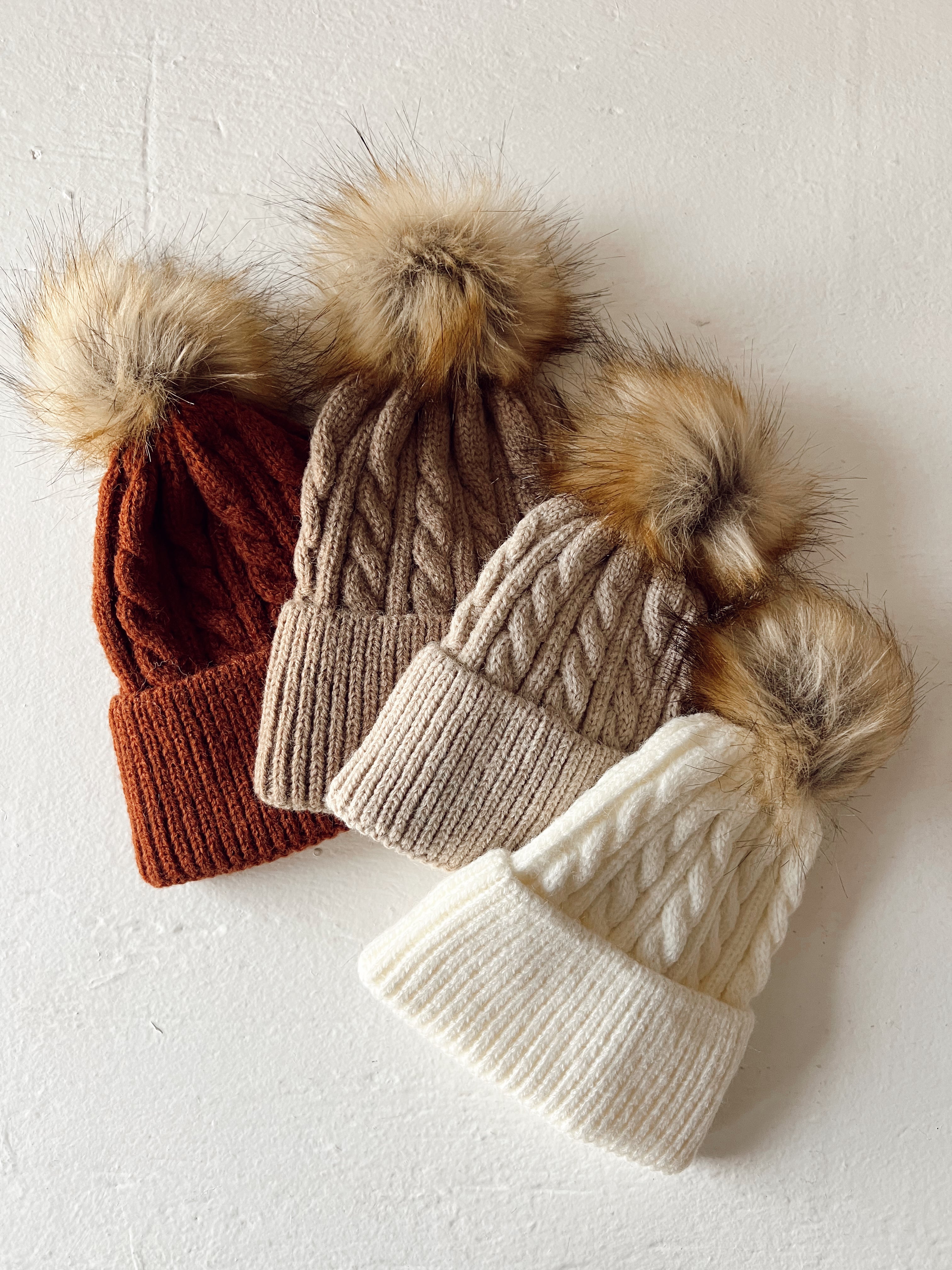 Cable Knit Fur Pom Hat, Timber – SpearmintLOVE