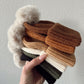 Rib Knit Fur Pom Hat, Toffee