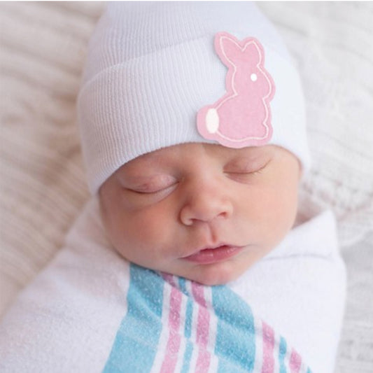 SpearmintLOVE’s baby Newborn Hat, Pink Bunny Patch