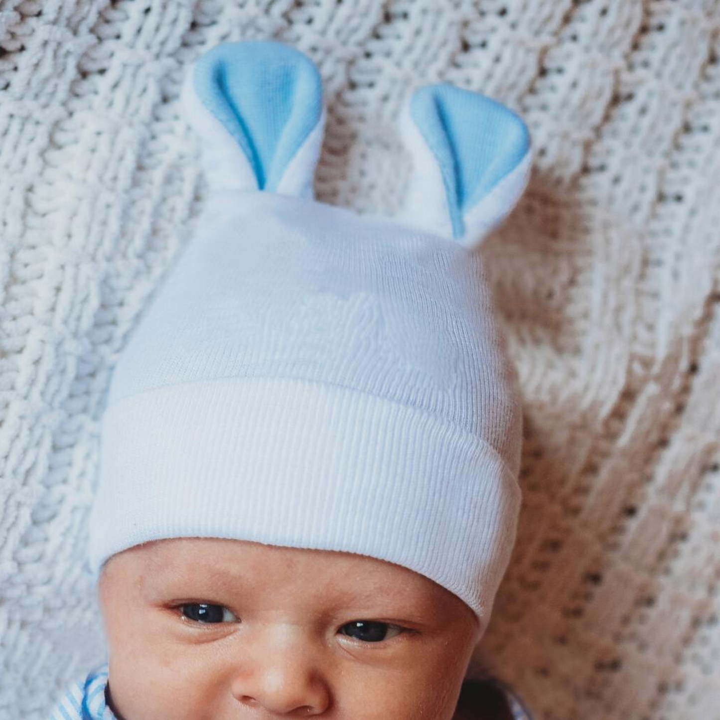Newborn Hat, Blue Bunny Ears