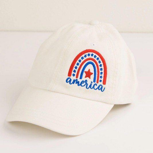 Embroidered Canvas Hat, America Rainbow