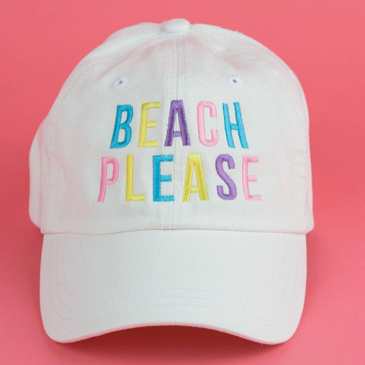 Embroidered Canvas Hat, Beach Please