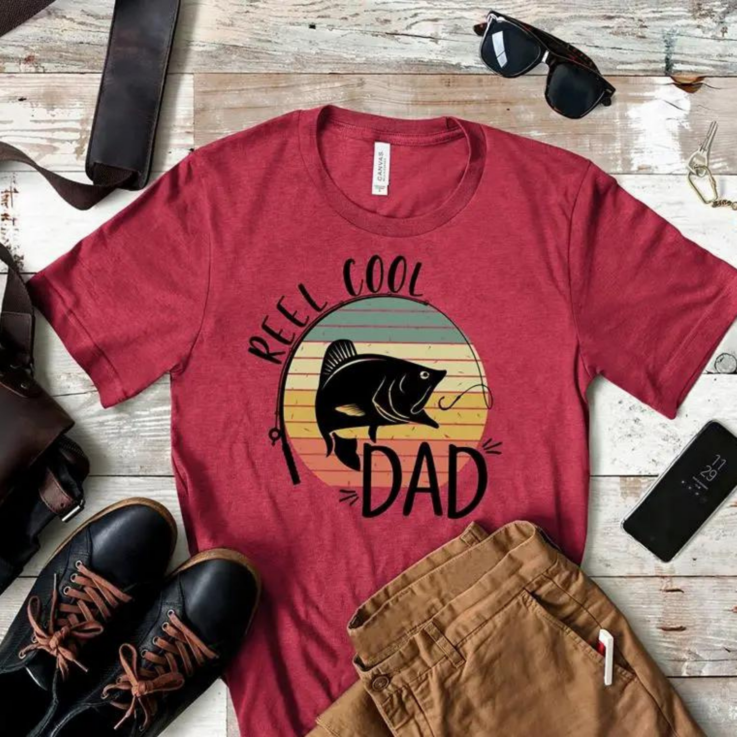 Reel Cool Dad Graphic Tee, Heather Red