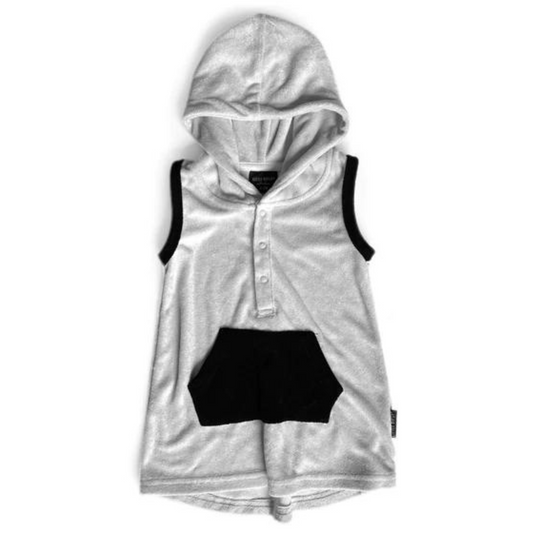 Terry Cloth Hooded Dress, Monochrome