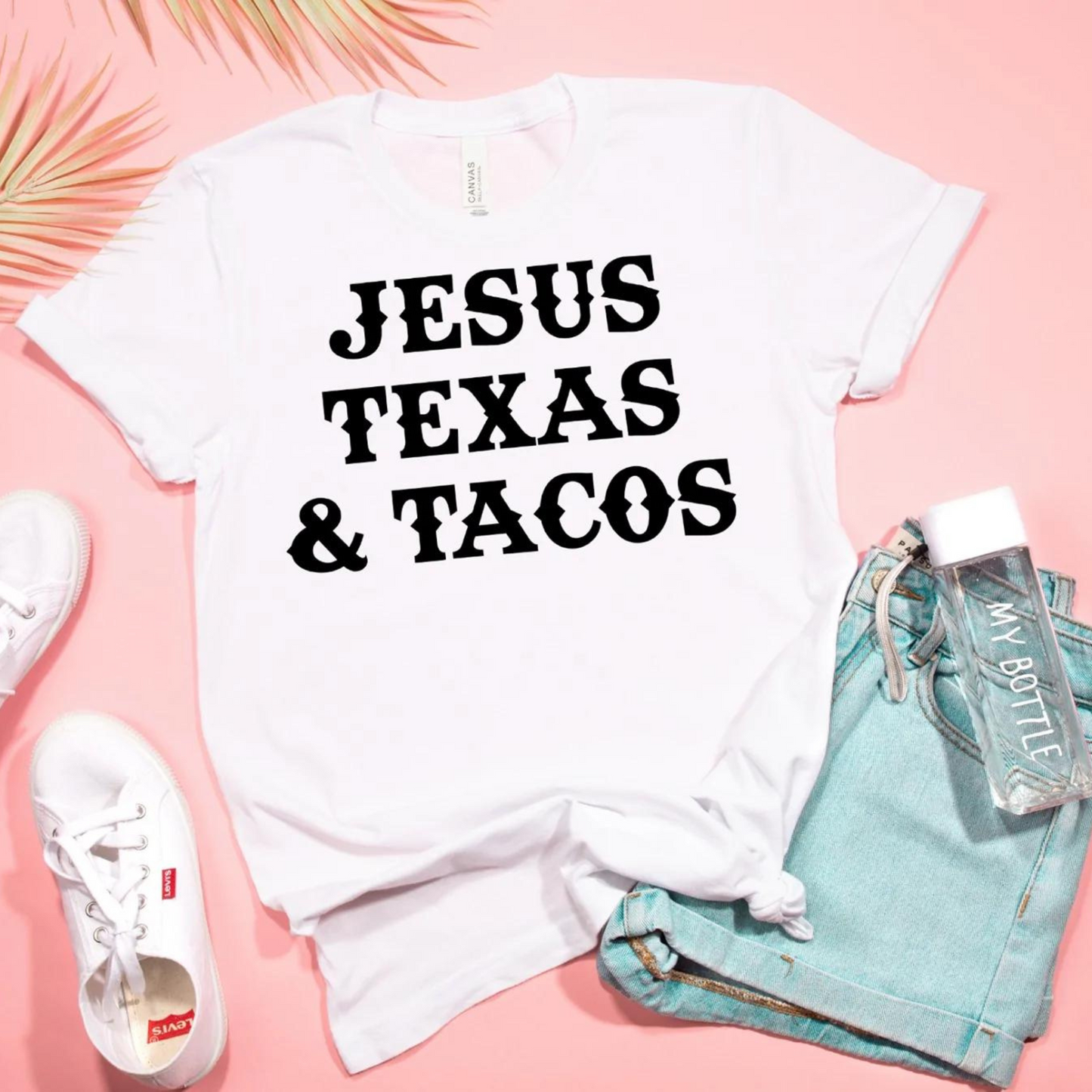 Jesus, Texas & Tacos Graphic Tee, White