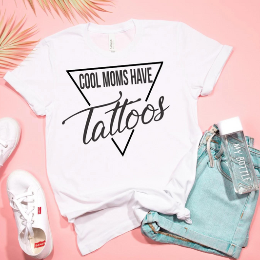 Cool Moms Have Tattoos Graphic Tee, White