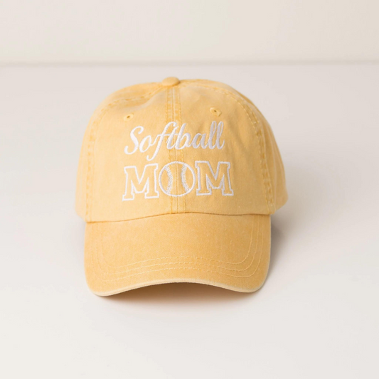 Embroidered Softball Mom Canvas Hat, Mustard