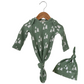 Organic Waffle Knotted Gown & Hat Set, Alpine Trees