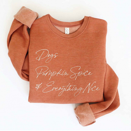 Dogs, Pumpkin Spice & Everything Nice Women's Graphic Fleece Sweatshirt, Autumn Leaf