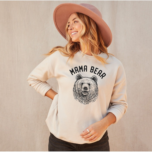 Mama Bear Women's Graphic Fleece Sweatshirt, Heather Dust