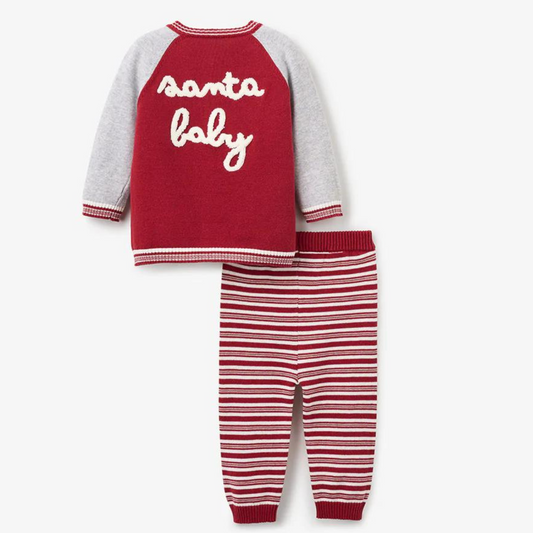 Santa Baby Varsity Jacket & Striped Pant Set, Red