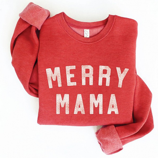 Merry Mama Women's Graphic Fleece Sweatshirt, Cranberry Heather