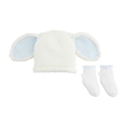 Blue Chenille Bunny Hat & Sock Set