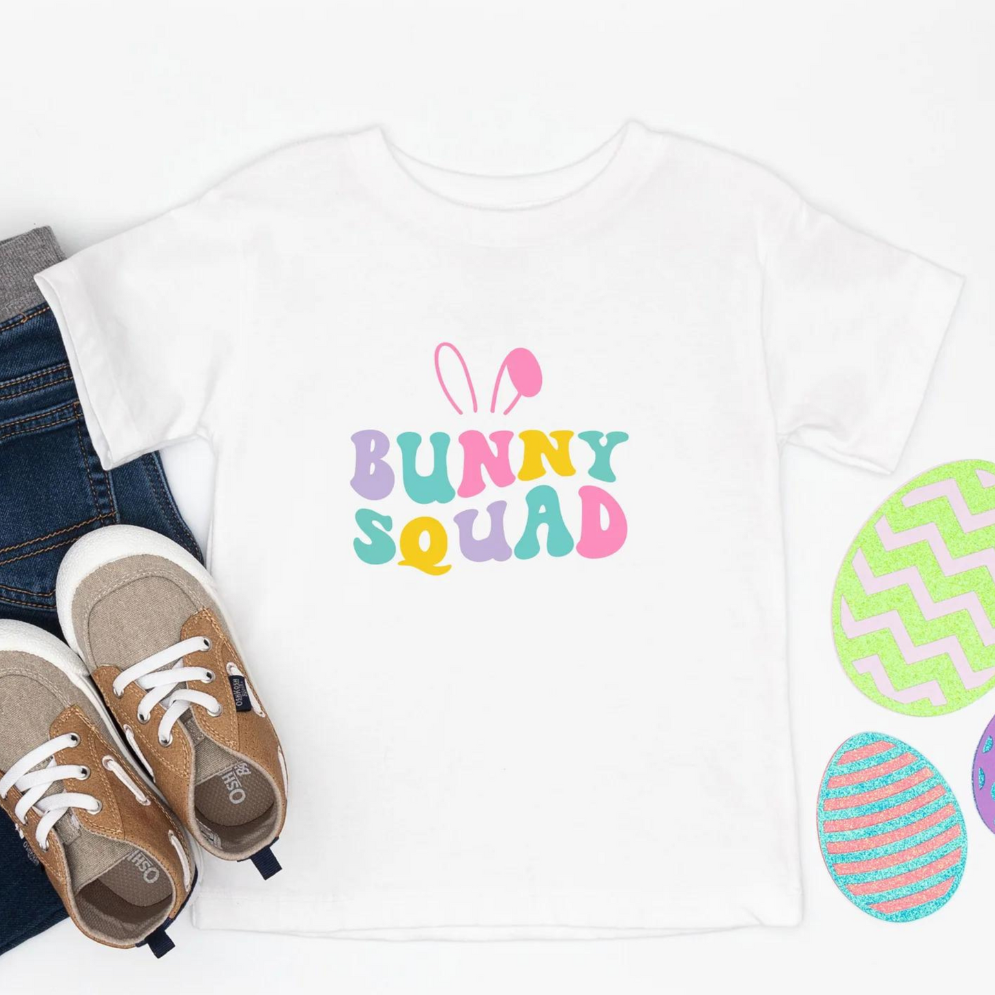 Bunny Squad Colorful Short Sleeve Tee, White