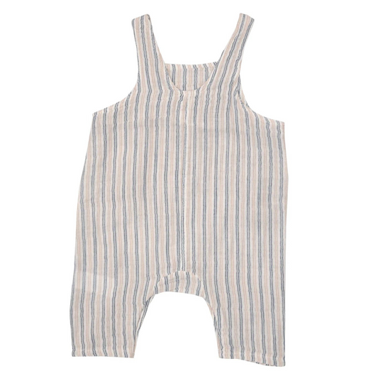 Muslin Overall, Ticking Stripe Navy Clay