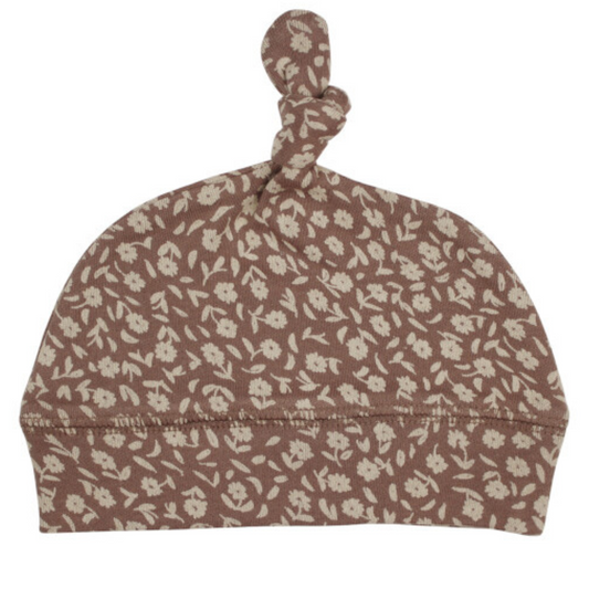 Organic Banded Knot Beanie, Latte Floral