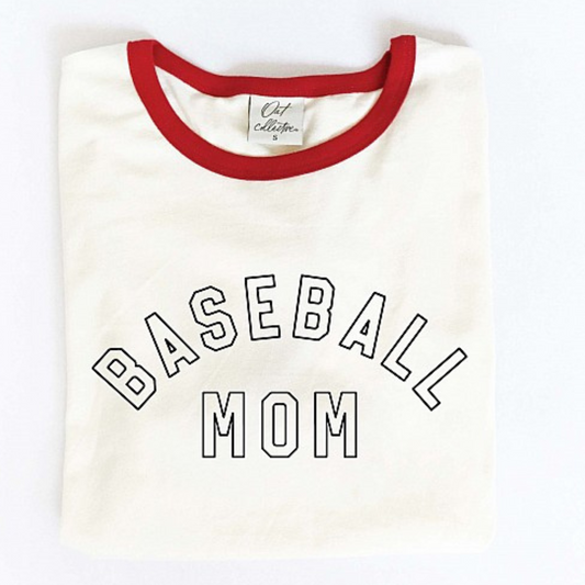 Baseball Mom Women's Ringer Graphic Tee, Natural/Red