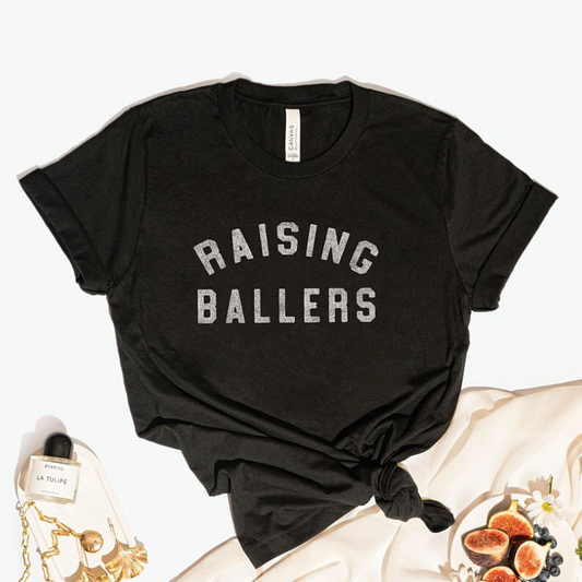 Raising Ballers Adult Graphic Tee, Basic Black