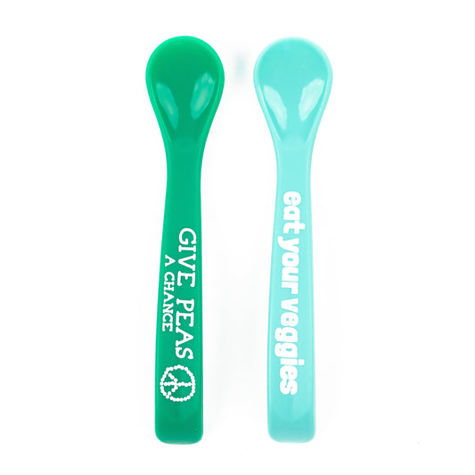 SpearmintLOVE’s baby Silicone Spoon Set, Give Peas/Eat Veggies