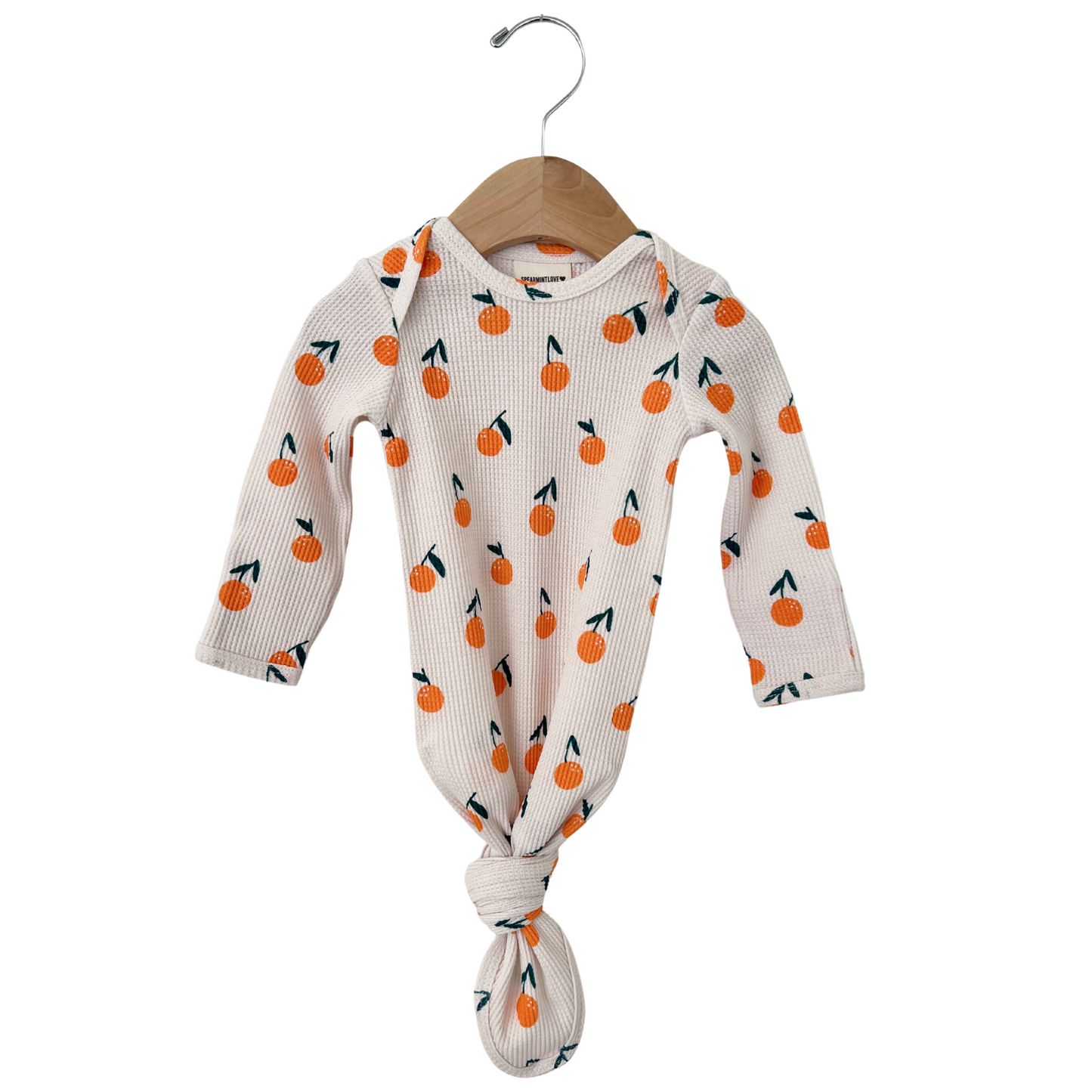 Organic Waffle Knotted Gown & Bow Set, Oranges