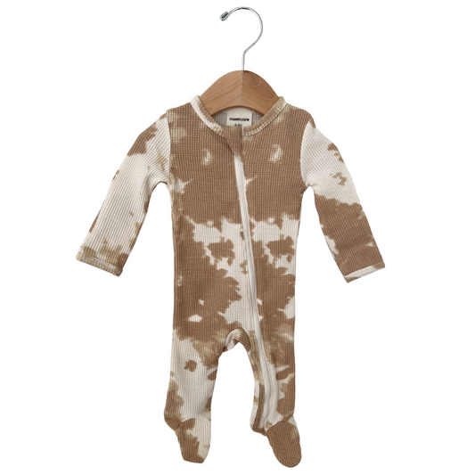 Organic Waffle Basic Zip Footie, Almond Tie Dye