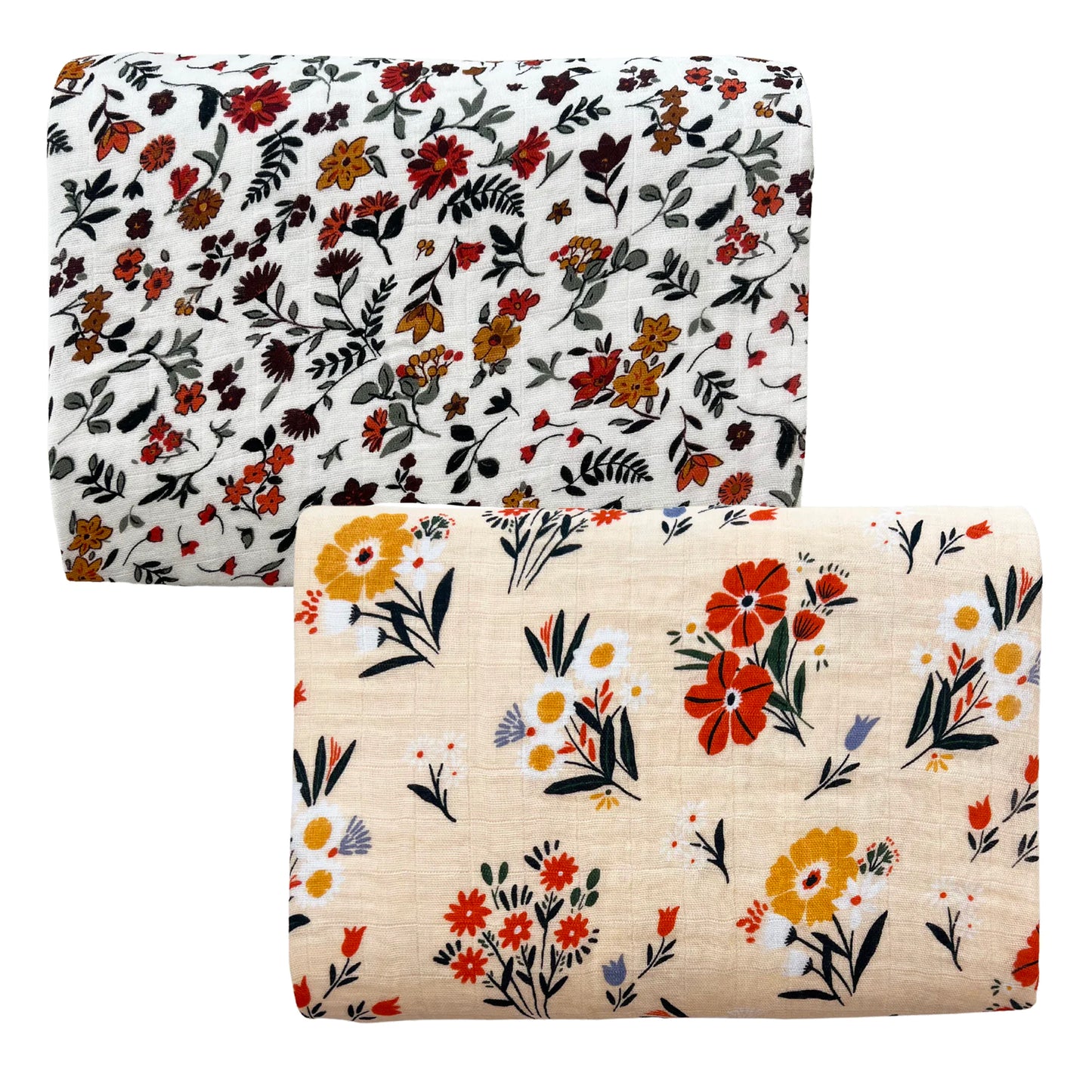 2-Pack Muslin Swaddles, Autumn Ditsy/Garden Floral