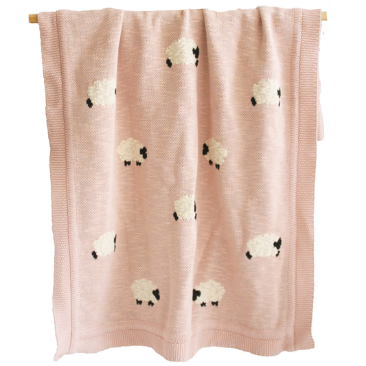 SpearmintLOVE’s baby Organic Cotton Baa Baa Sheep Blanket, Dusty Pink