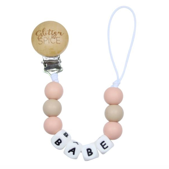 SpearmintLOVE’s baby Babe Pacifier Clip, Peachy