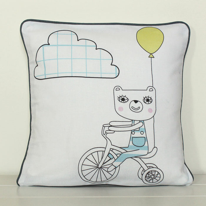 SpearmintLOVE’s baby Bears on Bikes Cushion Cover, Boy