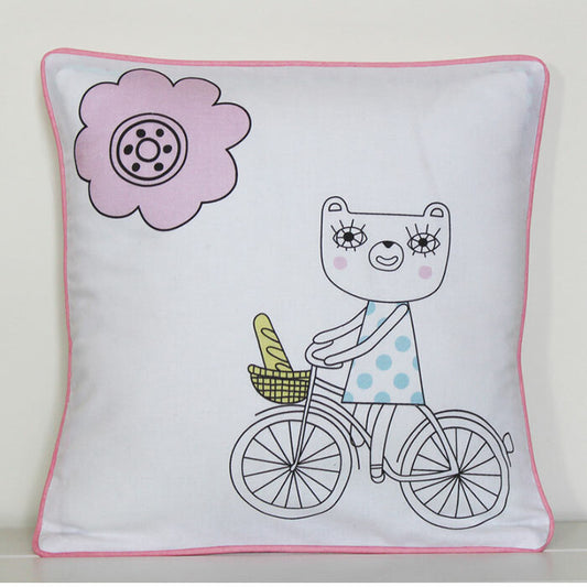 SpearmintLOVE’s baby Bears on Bikes Cushion Cover, Girl