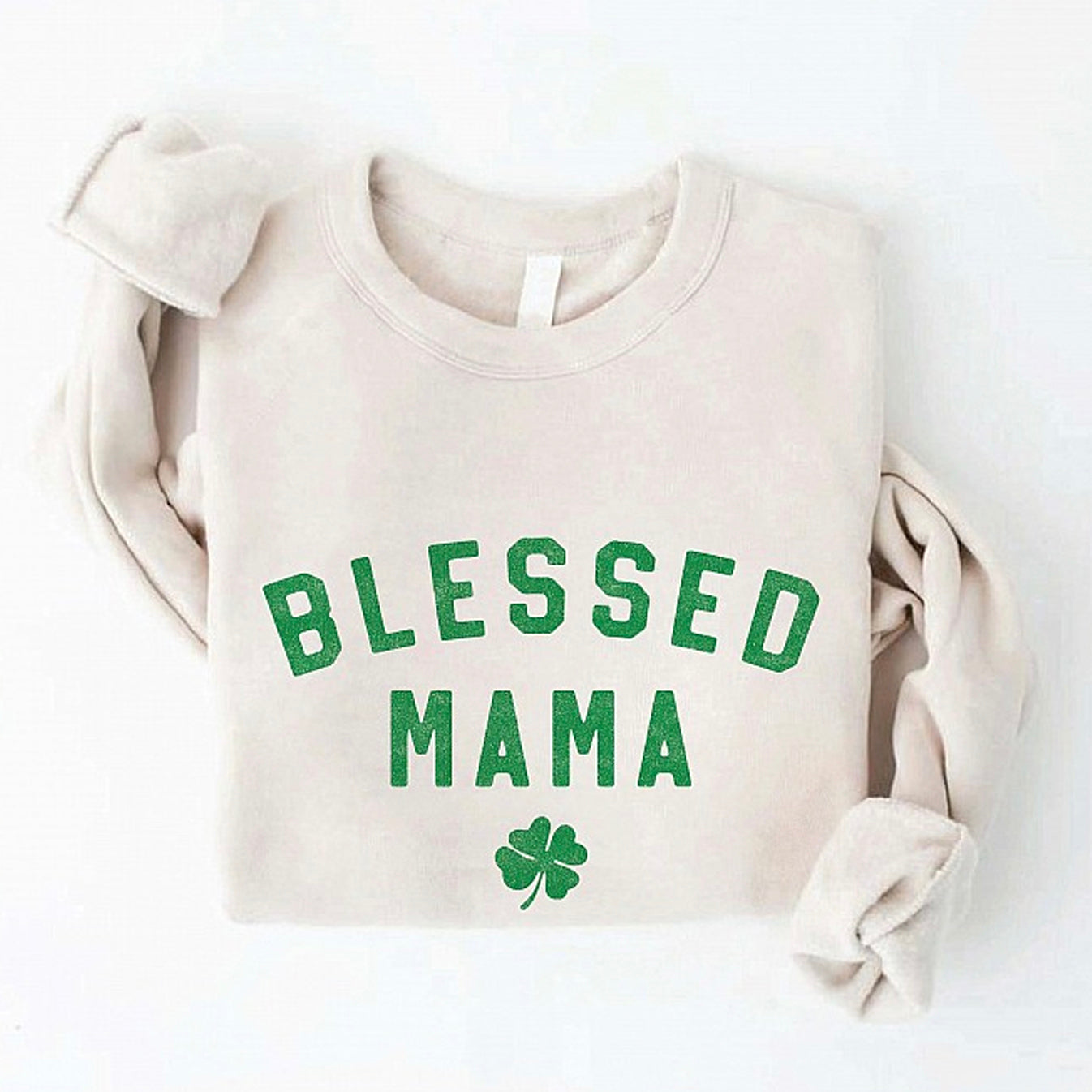 Blessed Mama Clover Women's Graphic Fleece Sweatshirt, Heather Dust