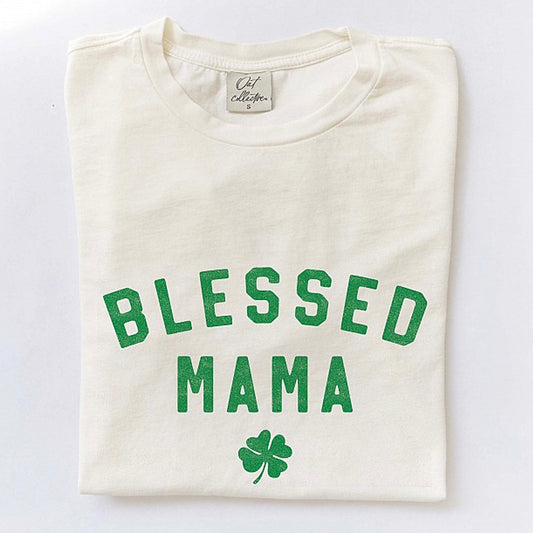 Blessed Mama Women's Clover Mineral Graphic Tee, Cream
