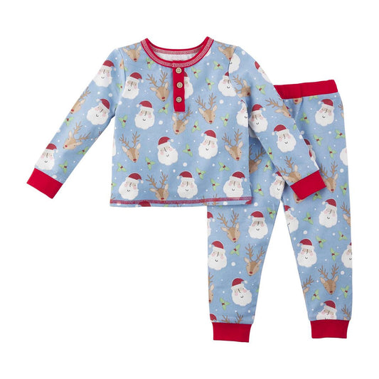 2-Piece Pajama Set, Blue Vintage Santa